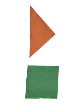 Orange triangle and green square paper shapes for creative design projects isolated on transparent background