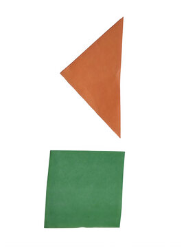Orange triangle and green square paper shapes for kids crafts and school education projects isolated on transparent background