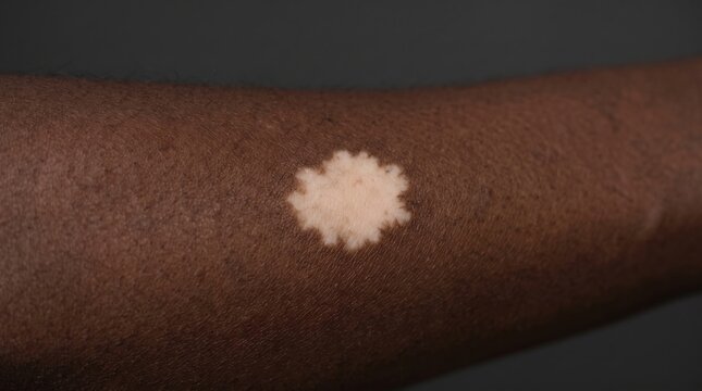 Macro Close Up of Vitiligo Patch Depigmentation on Dark Skin Arm