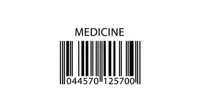 Barcode with the word MEDICINE and numbers, representing pharmaceutical products and retail.