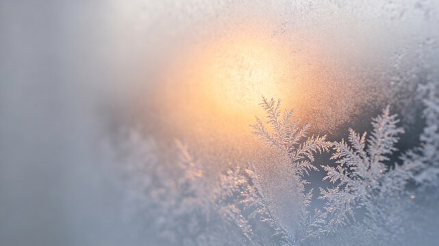 Frost patterns on glass with warm backlight