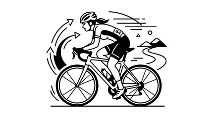 Fototapeta premium Dynamic line art of a female cyclist riding a bike.