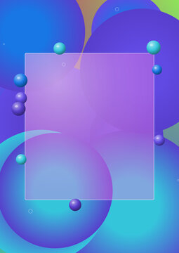 Abstract background featuring a modern frosted glass card ui design element with floating spheres and vibrant purple and blue gradient color palette