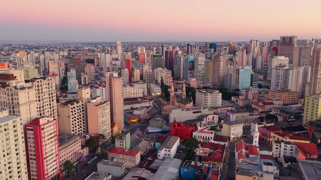 Glowing horizon at sunset over Curitiba Parana Brazil city, Parana, Brazil