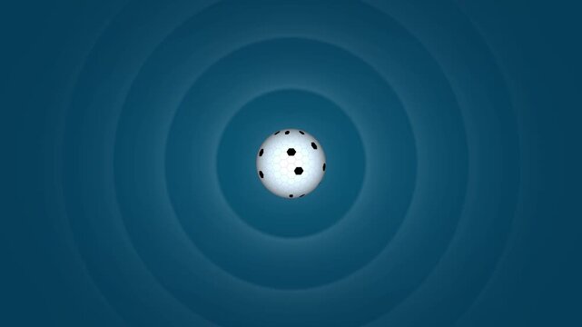 Unihockey ball spinning against dark blue background with radiating circular ripples creating rhythmic motion loop for sports broadcast graphics and fitness training videos.