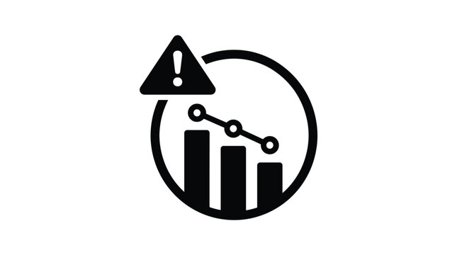 Warning icon depicting a downward trend bar graph with decreasing data points and an alert symbol