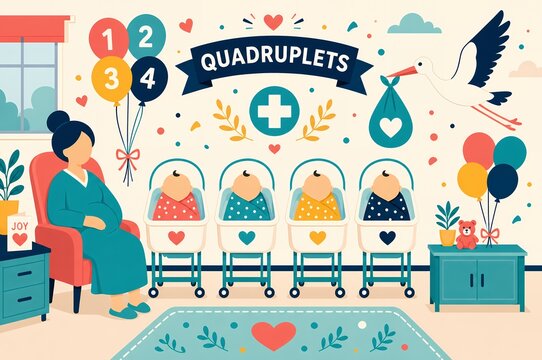 Quadruplets Birth and Multiple Pregnancy Medical Infographic Illustration