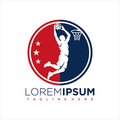 Basketball Player Slam Dunk Action Sport Logo Emblem with Star Graphics 64 © agung