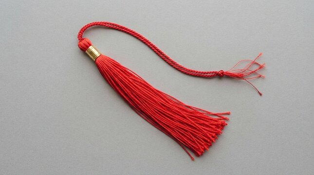 Vibrant red tassel with gold accent against a minimalist background