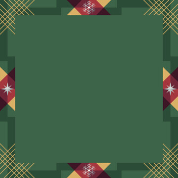 Abstract christmas square frame from geometric forms with green background have blank space.