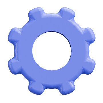 3D Blue Gear Icon Graphic on White Background