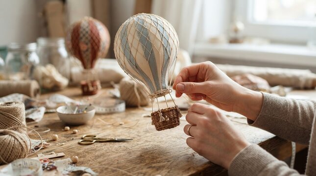 Creating a handmade hot air balloon model with craft materials with crafting miniature hot