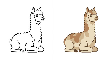 Sitting fluffy llama animal coloring page. © Graphic_art