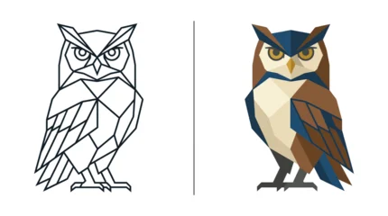 Fotobehang Uiltjes Standing owl geometric vector line and flat art.  © Graphic_art