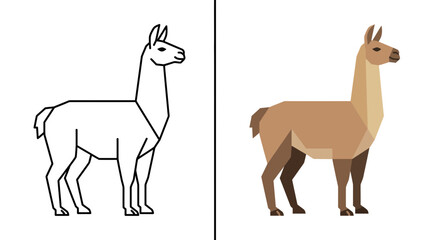 Standing llama geometric vector line and flat art. © Graphic_art