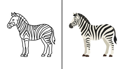 Obraz premium Standing zebra profile illustration with outline version.