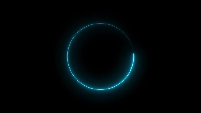 Round circle picture frame with two tone neon color shade motion graphic on isolated black background. alpha channel, seamless loop, abstract glowing neon line cyan color circular lens animation neon 