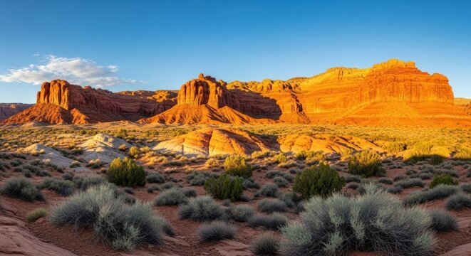 Golden desert rock formation with mountain landscape sandstone wilderness