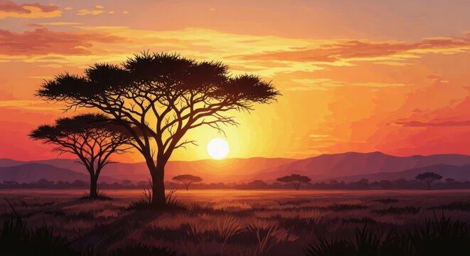 African savannah sunset silhouette with savannah silhouette wildlife outdoors