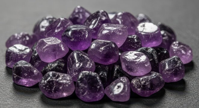 Pile of natural raw amethyst gemstones