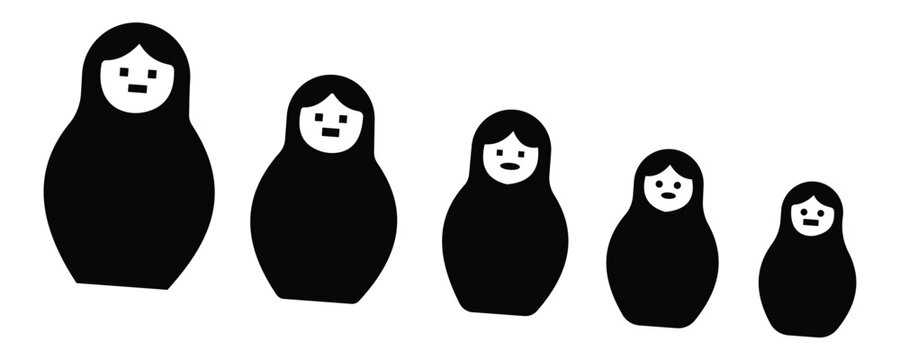 Matryoshka Doll Icon Set Vector Russian Nesting Dolls Traditional Folk Toy Silhouette Illustration for Culture and Travel Design
