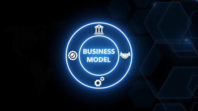 Business model concept with glowing neon circular infographic and corporate for presentations and digital marketing