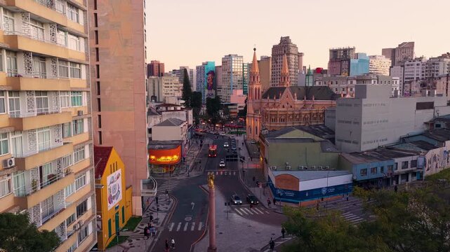 Golden sun setting over the high rise skyline of Curitiba, Parana, Brazil
