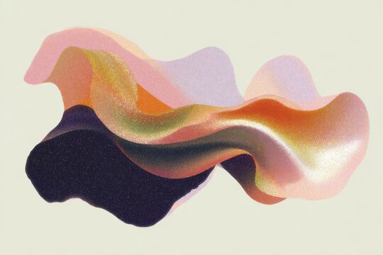Metallic copper wide brush stroke abstract wavy shimmer form with pastel gradient for background poster and surface design