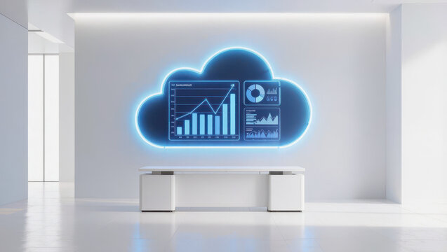 Cloud computing, data chart, digital screen, analytics, business, office