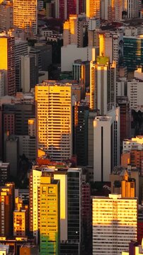 Golden sunset sky over the metropolis skyline of Curitiba Parana, Parana, Brazil
