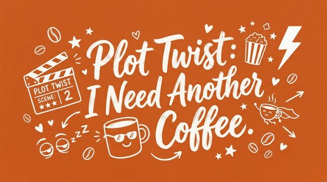 Minimalist desktop wallpaper combining coffee obsession with cinematic humor.