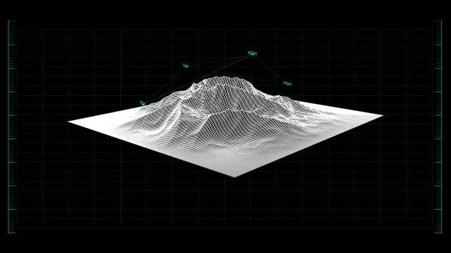 Sci Fi HUD Interface 3D Wireframe Terrain Mapping and Holographic Radar Scan