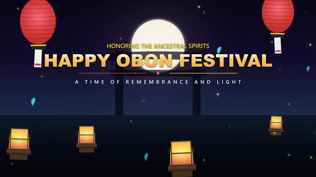 Traditional Lanterns Floating in Dark Water Under Full Moon Night