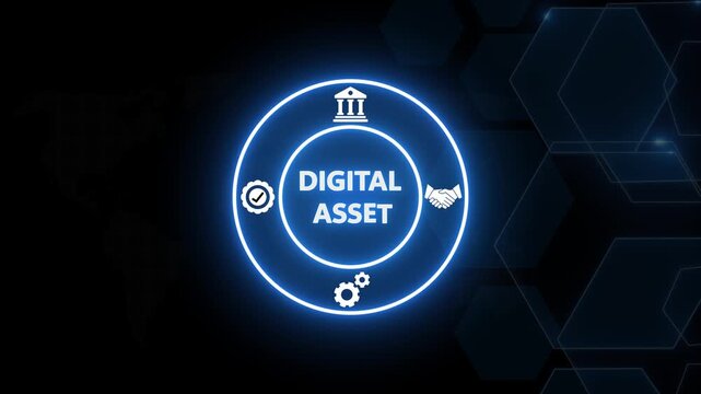 Digital asset management concept with glowing neon interface and business for fintech and blockchain technology