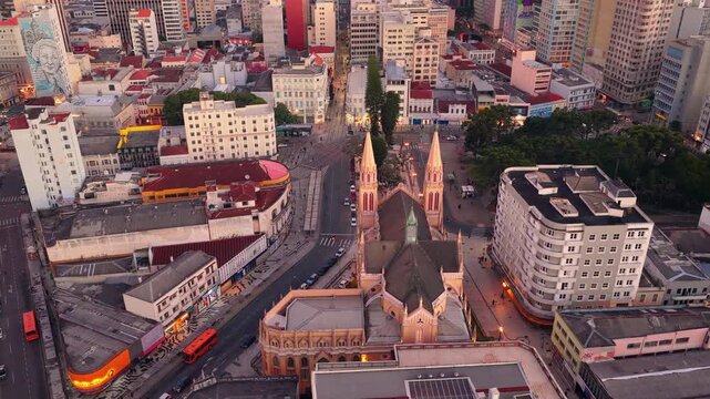 Gorgeous sunset reflecting over Curitiba Parana city buildings, Parana, Brazil