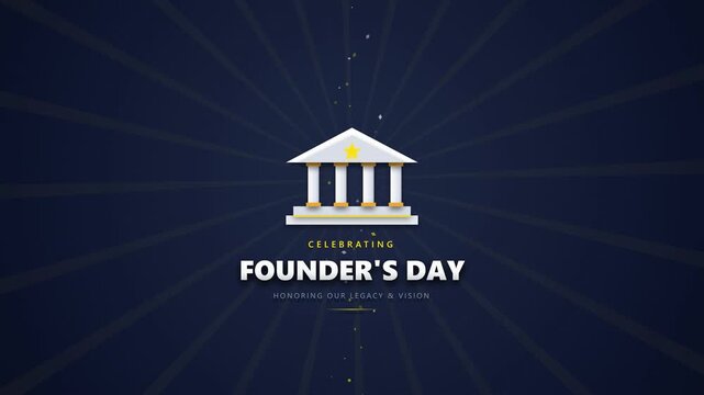 Animated Building Illustration Appearing and Confetti Falling on Dark Background