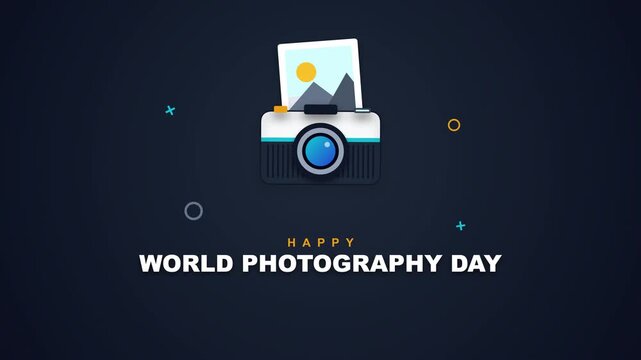 Illustrated Camera Icon Animating and Text Appearing on Gradient Background