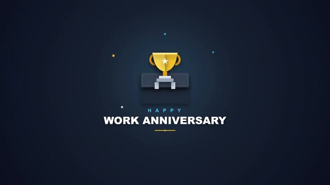 Golden Trophy Appearing with Celebratory Text on Dark Blue Background