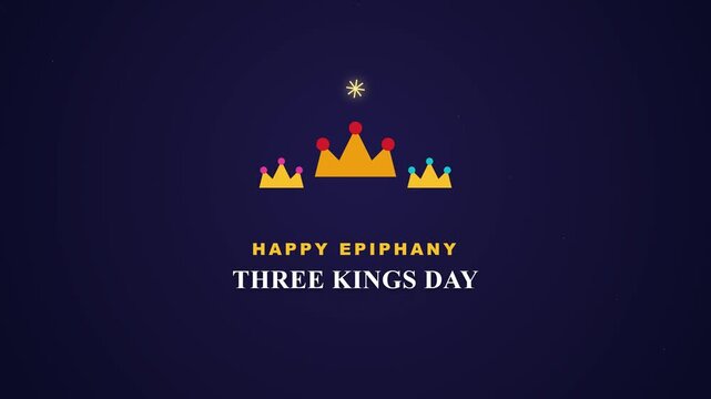 Three Golden Crowns Appearing with Festive Text on Dark Blue Background