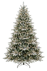 Obraz premium Flocked Christmas tree illuminated with warm white fairy lights