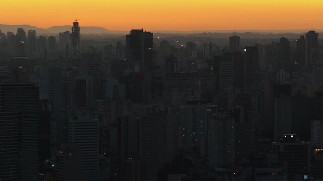 Panoramic sunset view of the urban skyline in Curitiba Parana, Parana, Brazil