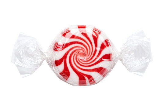 Wrapped red and white swirl peppermint hard candy