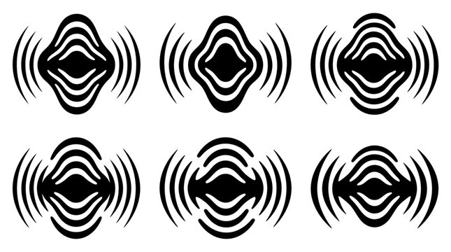 Abstract black wavy concentric pattern icons.