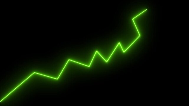 glowing neon arrow up business graph icon animation.Abstract arrow business growth and graph chart icon animation , black background animation
