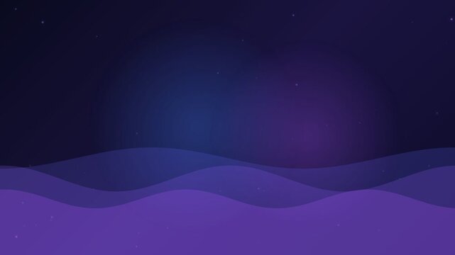 Abstract blue purple gradient waves background with glowing floating particles. Dark futuristic technology backdrop, seamless loop 4K animation