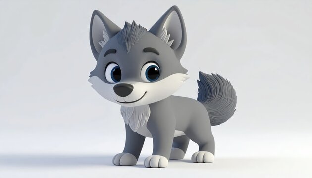 Side view of cute 3D wolf pup standing.