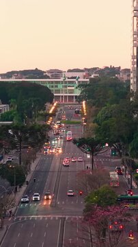 Serene sunset view over the skyline of Curitiba Parana Brazil, Parana, Brazil