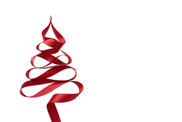 Minimalist Christmas Tree Shape Made of Red Satin Ribbon © PEE PHIBAN