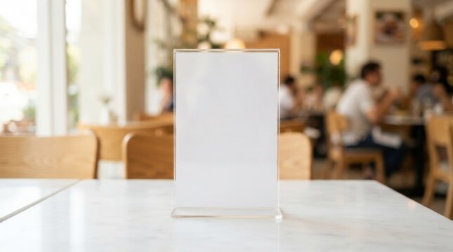 Blank acrylic table menu stand on restaurant table