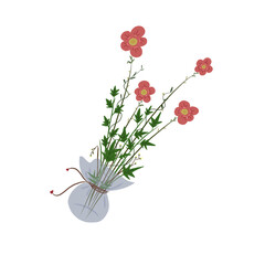 bouquet of wild flowers isolated on white with flat and simple illustration 